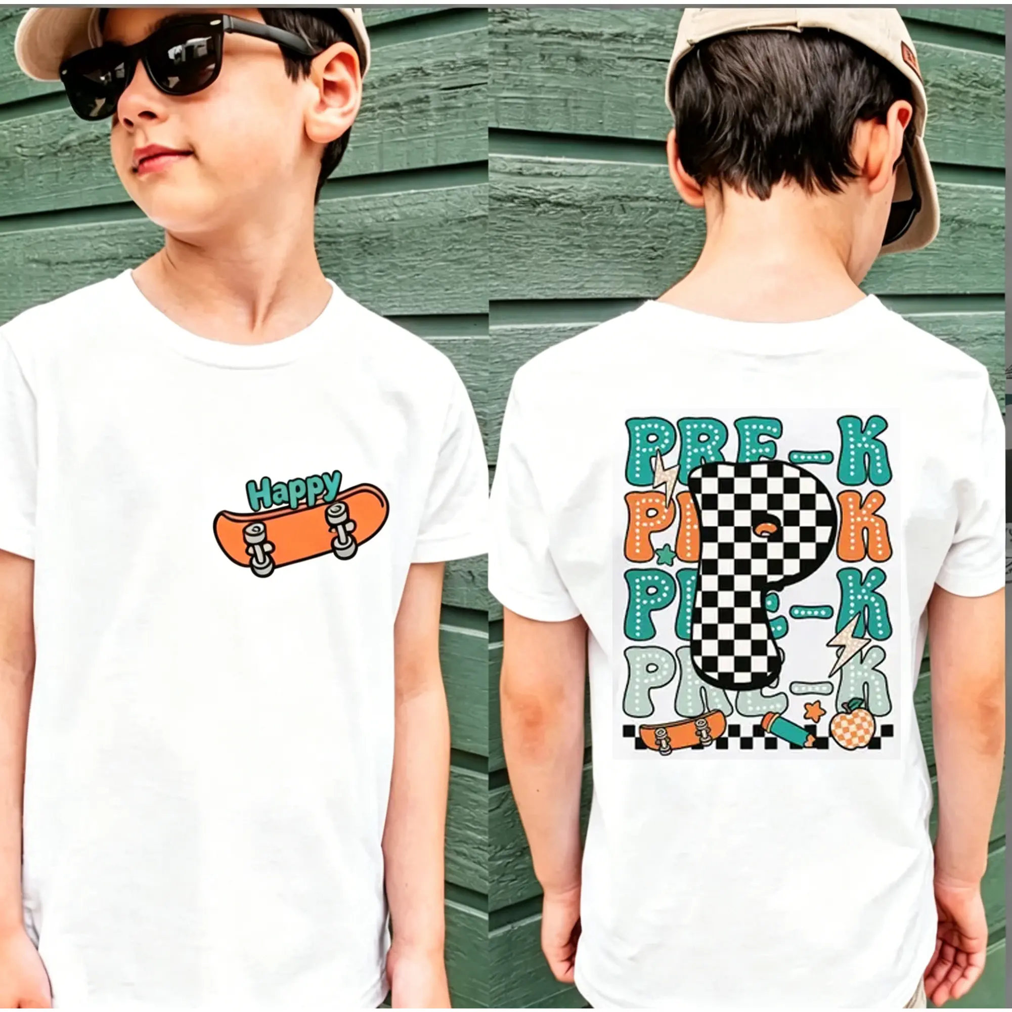Retro Skater Crew Neck Tee, Customizable Pre-K / 1st / 2nd / 3rd Grade, Soft White Casual Short Sleeve T-Shirt For First Day Of School Photoshoot Outfit, Back to School Shirt, First Day Gift # BackToSchoolShirt # CustomGradeTee