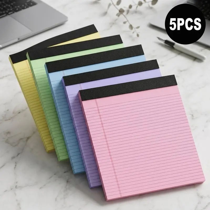 5 Pack Wide Legal Pads , 11" x 9.5" Landscape Set Of Pink Purple Blue Green Yellow College Ruled Note Pad Narrow Ruled 30 Sheets per Notepad Perforated Writing Paper Thick Backboard Horizontal Pads of Paper Legal Notepads Office Stationery Supplies