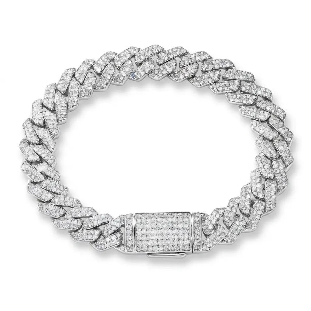 Premium Iced Out Miami Cuban Chain Bracelet - Hip Hop Bling Casual Costume Jewelry, Cultural Lab-Created Miami Bangle, Unique Daily Wear Gift for Men