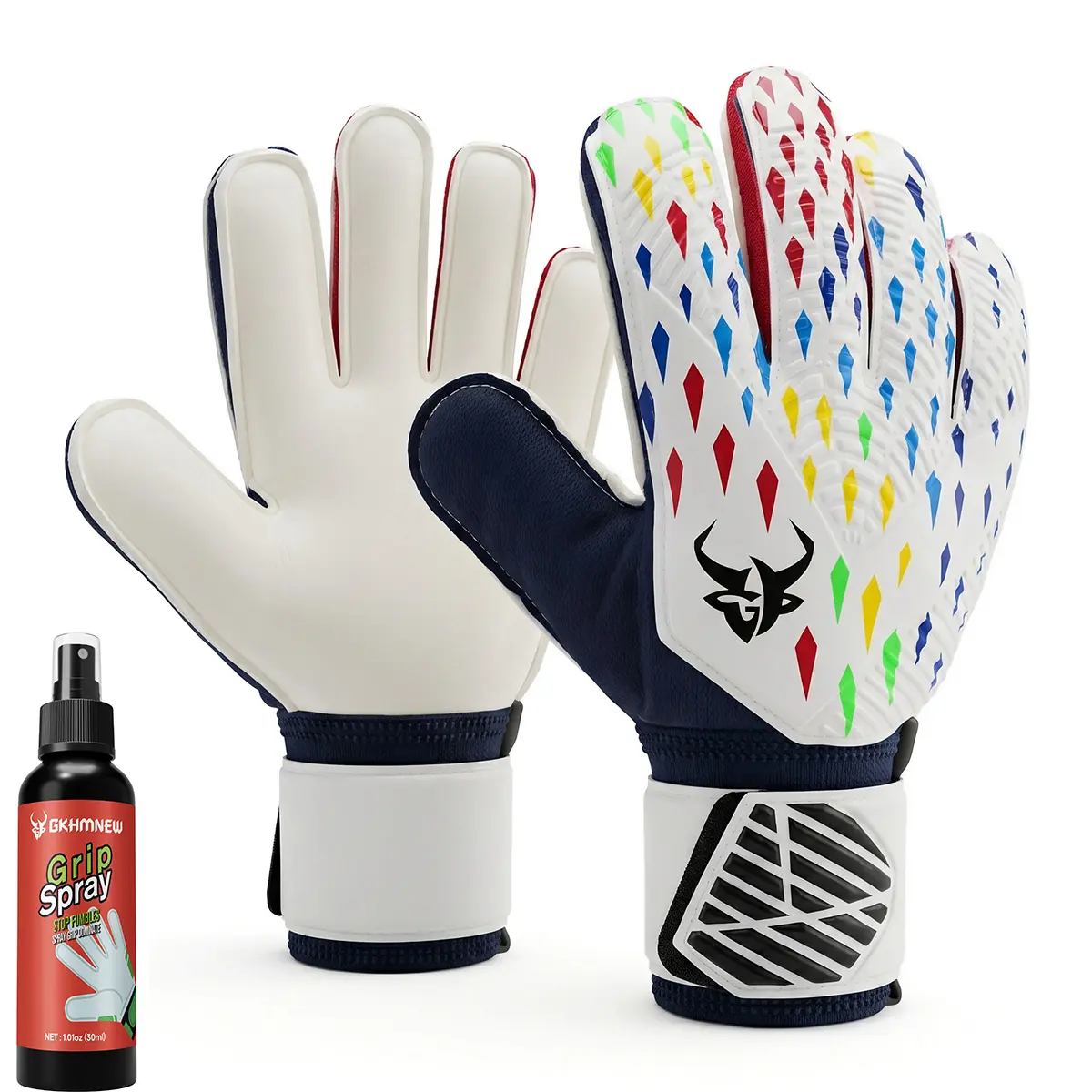 Kids Youth Adult Soccer Goalkeeper Gloves With Goalkeeper Glove Spray 30ML,Strong Grip for The Toughest Saves, with Finger Protect & 4+3MM Latex to Give Splendid Protection to Prevent Injuries