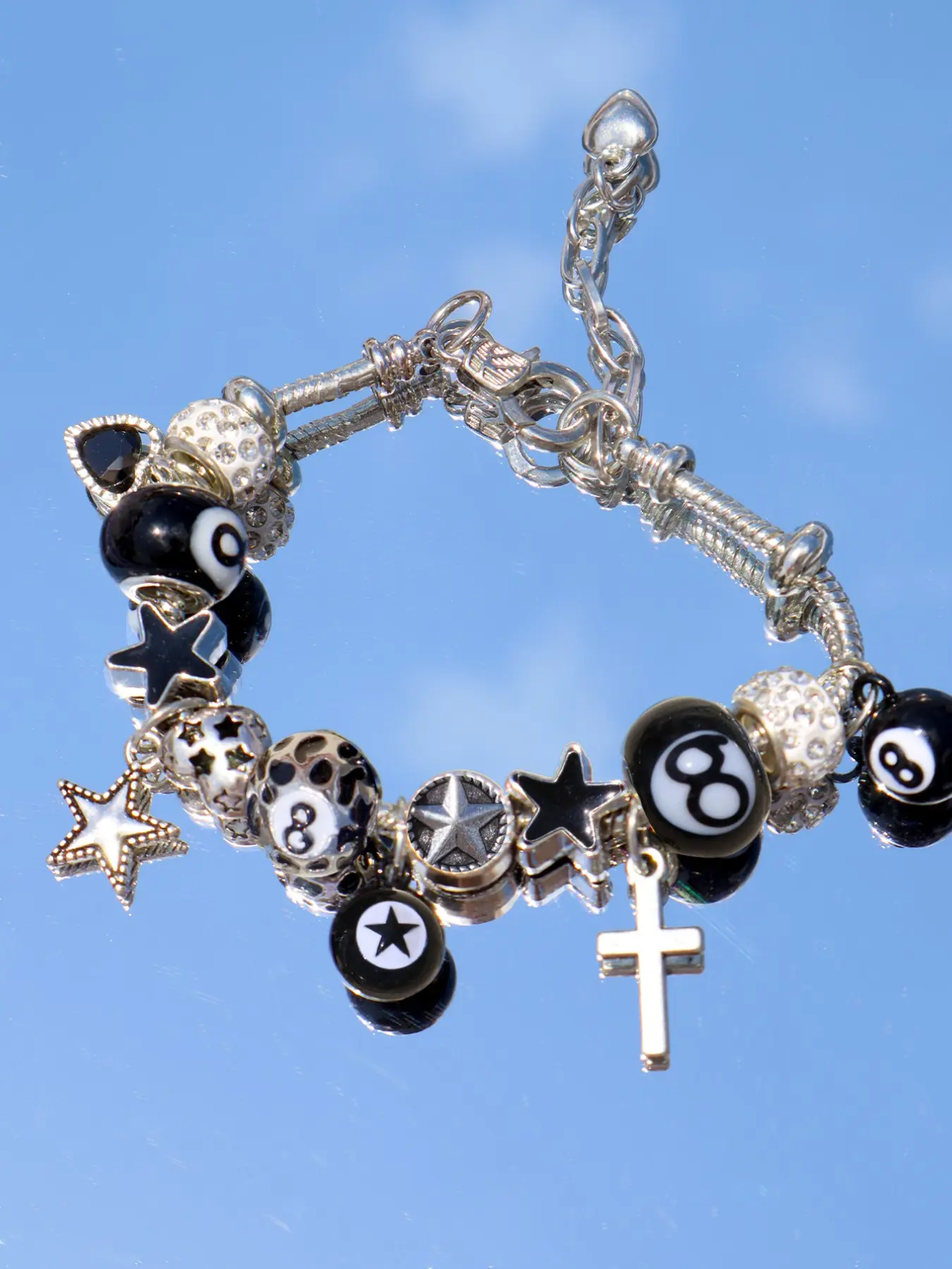 Leopard Print Star Cross Charm Bracelet, Gothic Star DIY Hand Chain, Vintage Heart Star Girl Bracelet, Zinc Alloy Party Style, Bracelets Jewelry