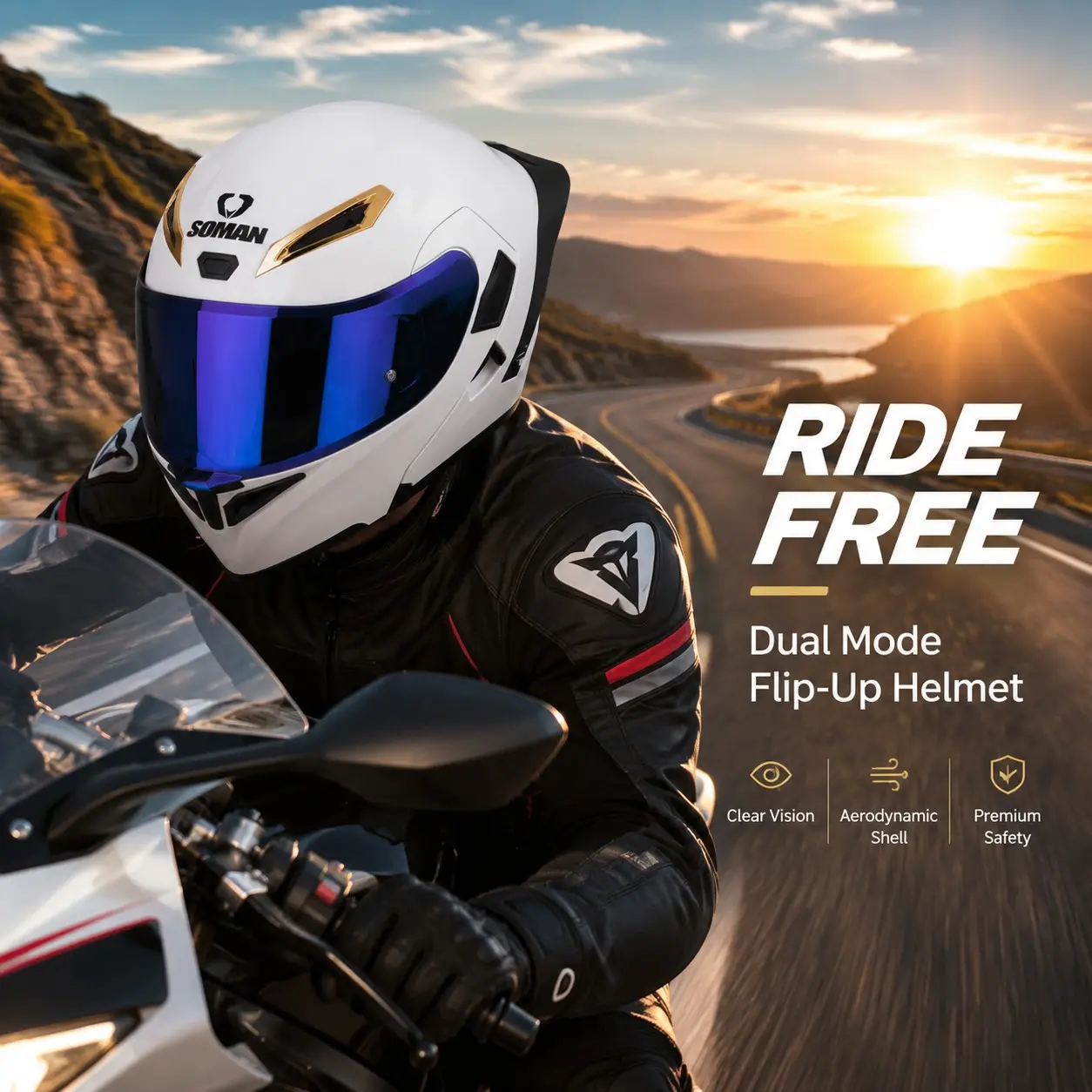 Unisex Carbon Fiber Helmet, Dual-Layer Lens Wind Protection, 3C Dot Certified Riding Safety Helmet, Universal Fit for Men and Women