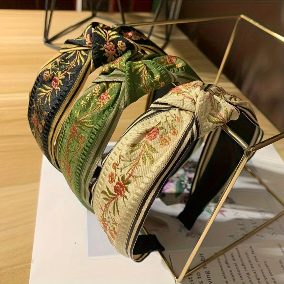 Women's 3-Pack Wide Headbands, Boho Knotted Floral Motif, Non-Slip Fabric Hair Bands for Casual Daily Wear & Sports, Fabric Print