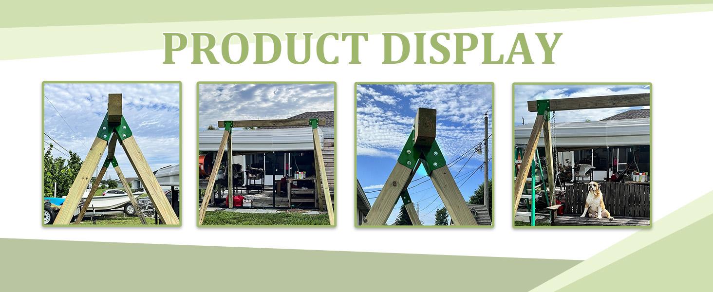 2 Pcs A-Frame Swing Set Bracket Heavy Duty Steel Green w/Mounting Hardware (2 Brackets) for 2 (4" x 4") Legs & 1 (4" x 6") Beam