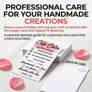 Customizable Business Card for Cup Care Instructions, Watercolor Design, Hand Wash Reminder, Ideal for Small Businesses