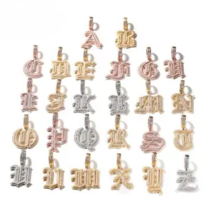 [ICE HUE] Unisex 18K Gold Vacuum Plated Copper Zircon Embedded Gothic Alphabet A-Z Letter Charm Initial Necklace, Miami-Italy-Mexico & Micro Inspired Luxury Costume Jewelry, Daily Wear Gift