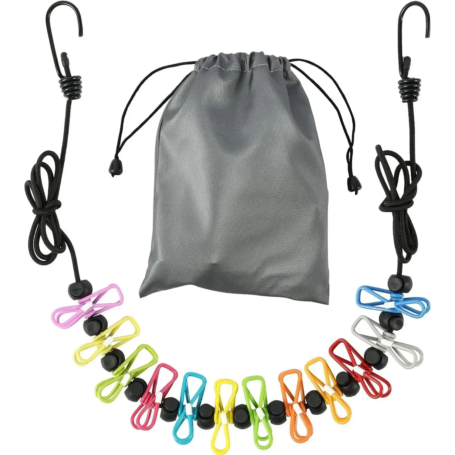 Stainless Steel Retractable Portable Clothesline (12 Clothes Clips) - Indoor Laundry Drying Accessory, Travel & Outdoor Camping Essential