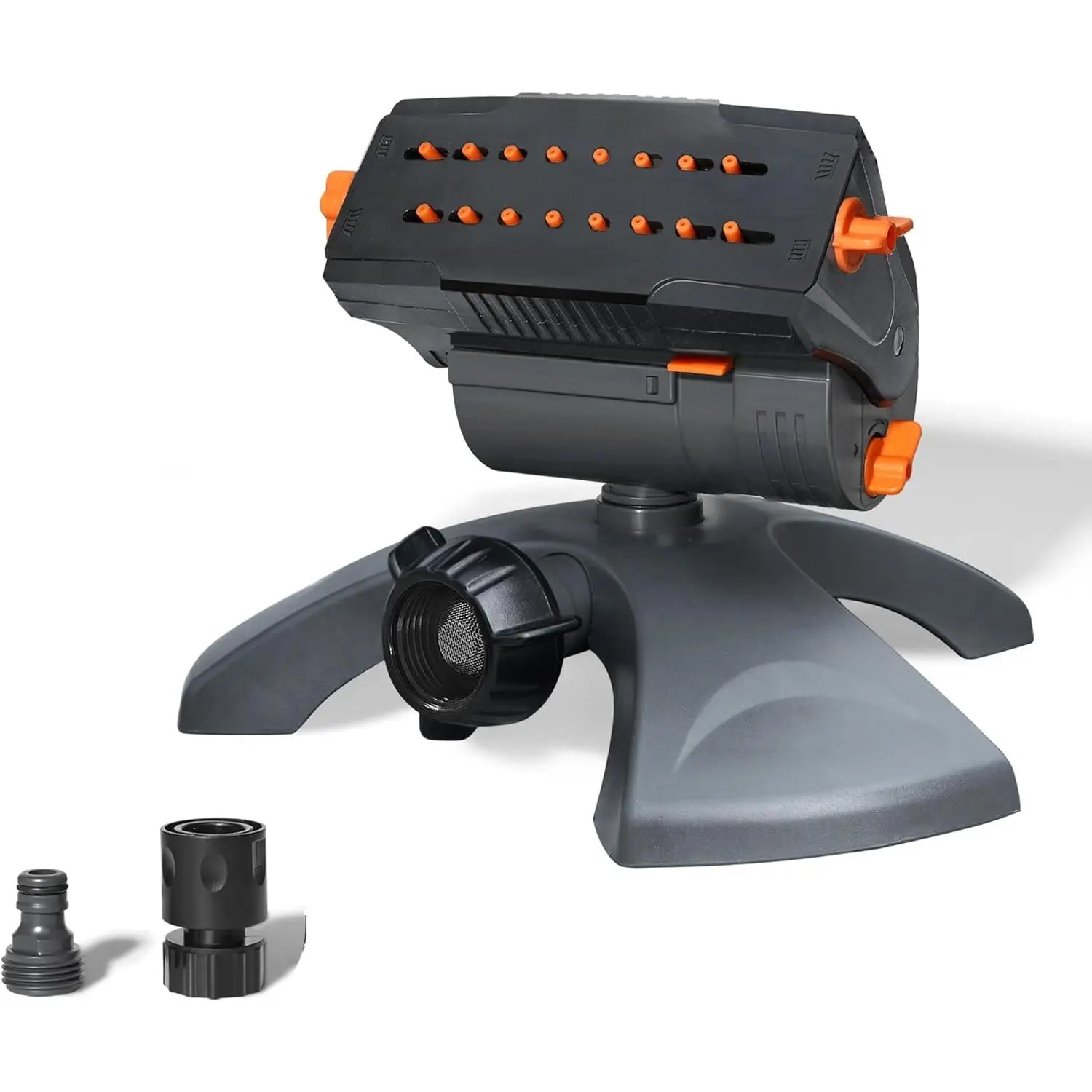 Grey Mini Turbo Oscillating Water Sprinkler - Garden Watering Tool for Outdoor Spaces, Large Base, Adjustable Width, Range & Flow Rate, 16 Nozzles, Garden Sprinklers, Sprayers