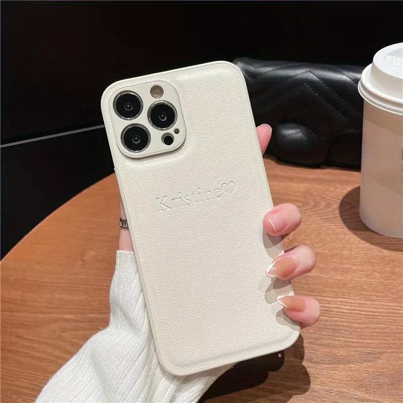Personalize Customized Initials Name Leather Phone Case For iPhone 17 16 15 14 13 12 11 Pro Max 16 Plus Xs Max Protection Cover