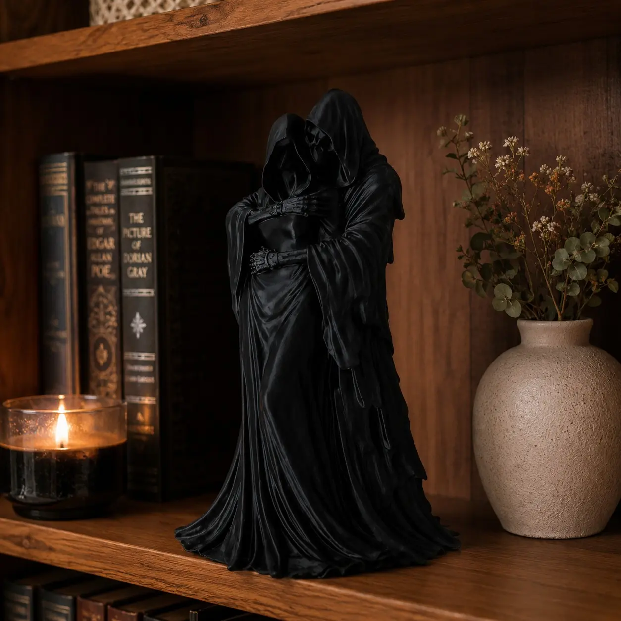 Eternal Love Grim Reaper Couple Figurine – Skeleton Reaper and Death Lover Embracing Statue, Gothic Dark Romance Sculpture, Home Decor Sculptures, Till Death Do Us Part Decorative Collectible, Home Decor Ornaments for Shelf and Room Decor