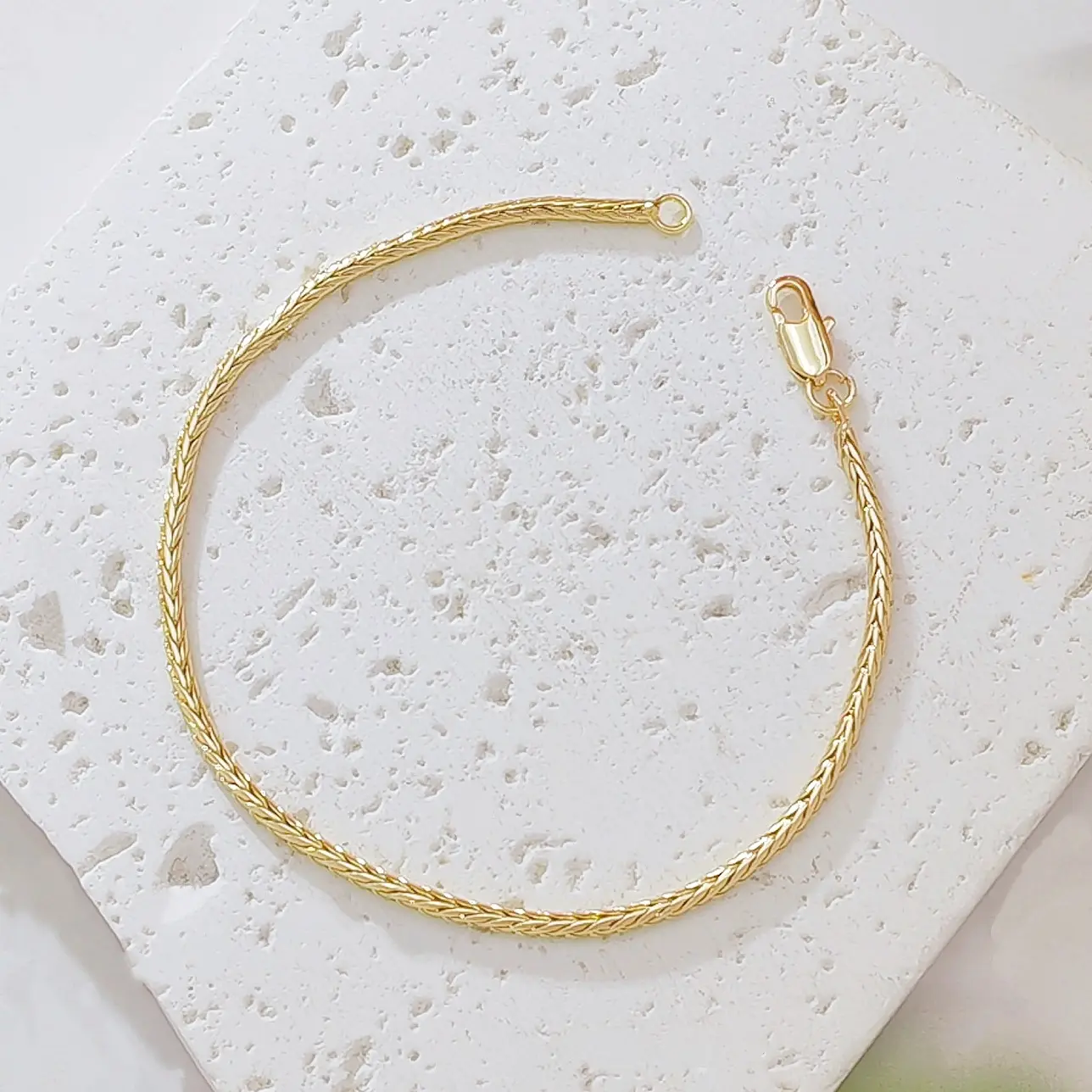 18K Gold Plated Wheat Foxtail Chain Bracelet Dainty Braided Spiga Link Bangle Minimalist Stacking Wrist Jewelry Gift for Men Women Everyday Wear