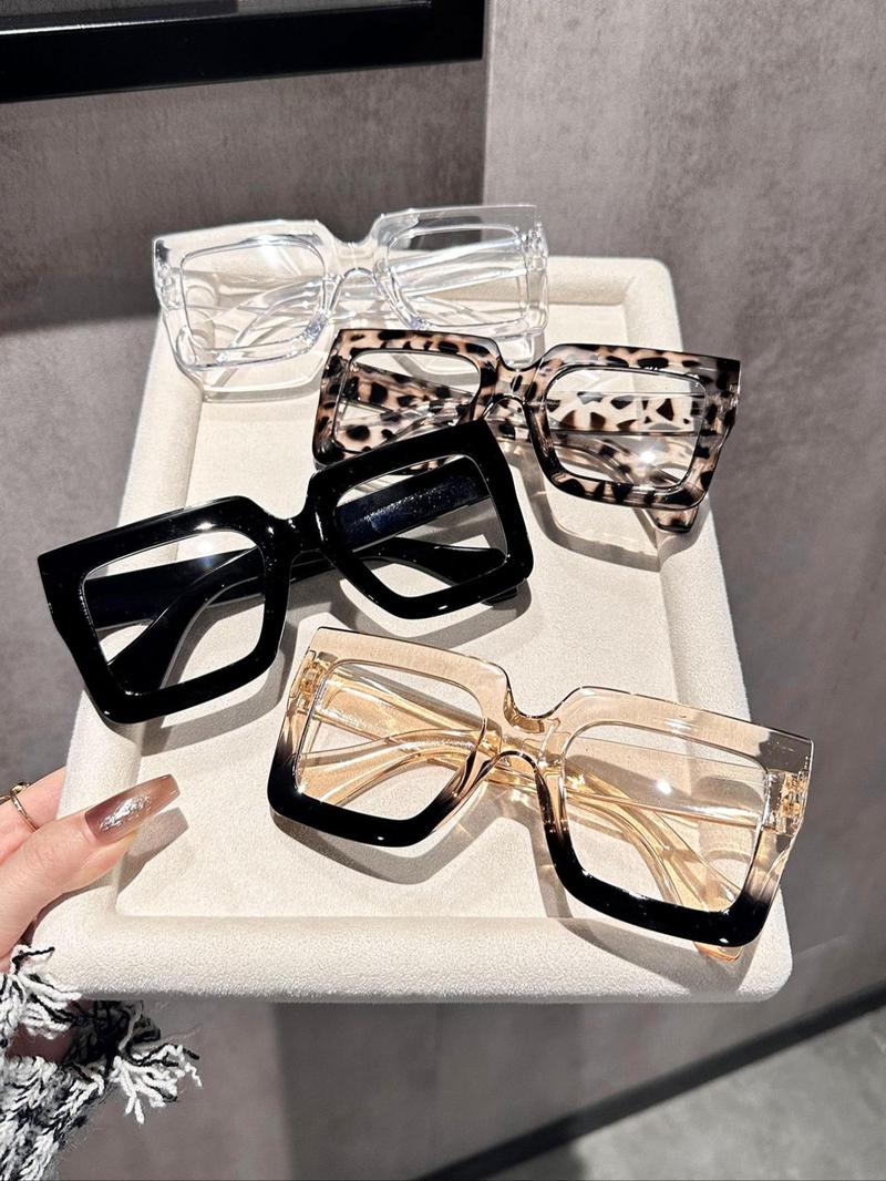Unisex Fashionable Leopard & Ombre Pattern Eyeglasses, Trendy Casual Eyeglasses for Everyday Use, Fashion Accessories for Outdoor Activities, Stylish Square Frames