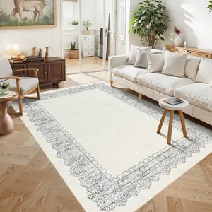 Washable Area Rug for Living Room and Large Bedroom, Non-Slip Low-Pile Indoor Carpet, Neutral Rug for Home Office and Home Decor