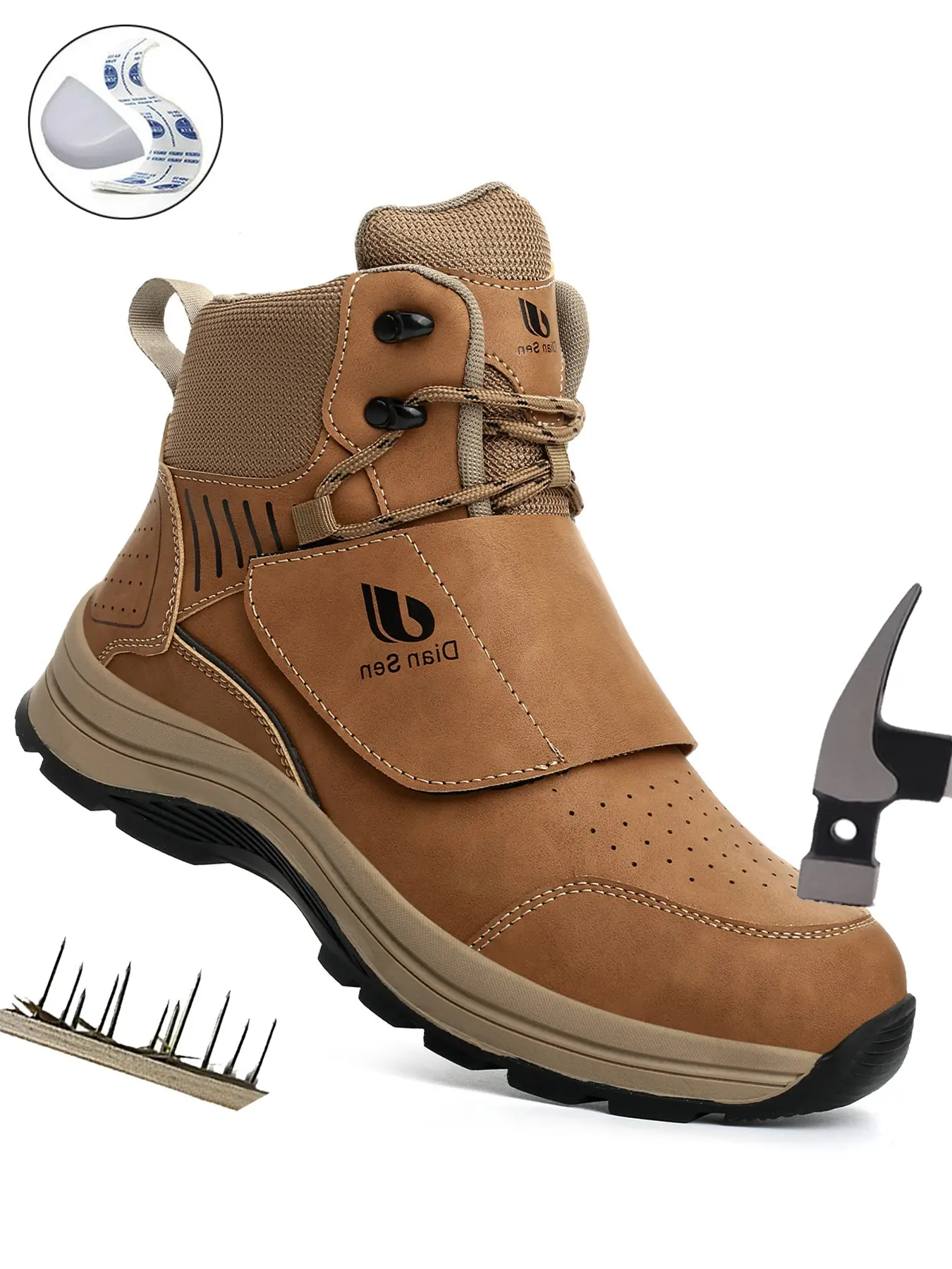 Men's Steel Toe Safety Shoes, Welding Construction High Top Industrial Boots, Anti-Impact, Waterproof, Non-Slip Rubber Sole