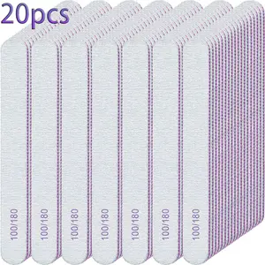 Professional Nail File Set, 20 Packs, 100-180 Grit Sandpaper, Dual-Sided Use, Durable Manicure Tool, Polish File, Single Item Pack, Nail Care Tool