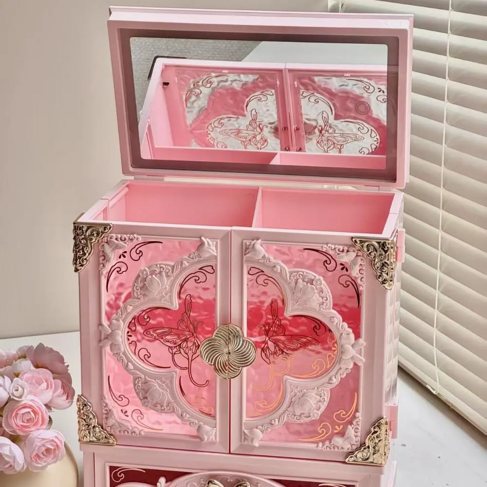 Luxury Vintage Embossed Cosmetics Organizer Cosmetic Organiser Storage Cabinet Multi Drawer Jewelry Makeup Organizer Vanity Decor Gift for Her