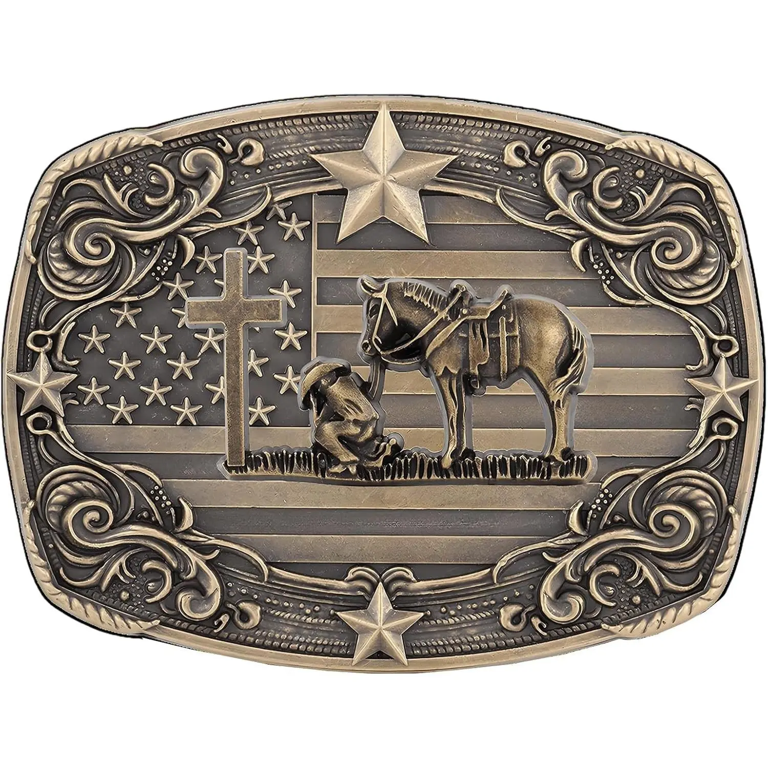 Western Cowboy Vintage Rodeo Cross Prayer Horse Belt Buckle Men(Gift)