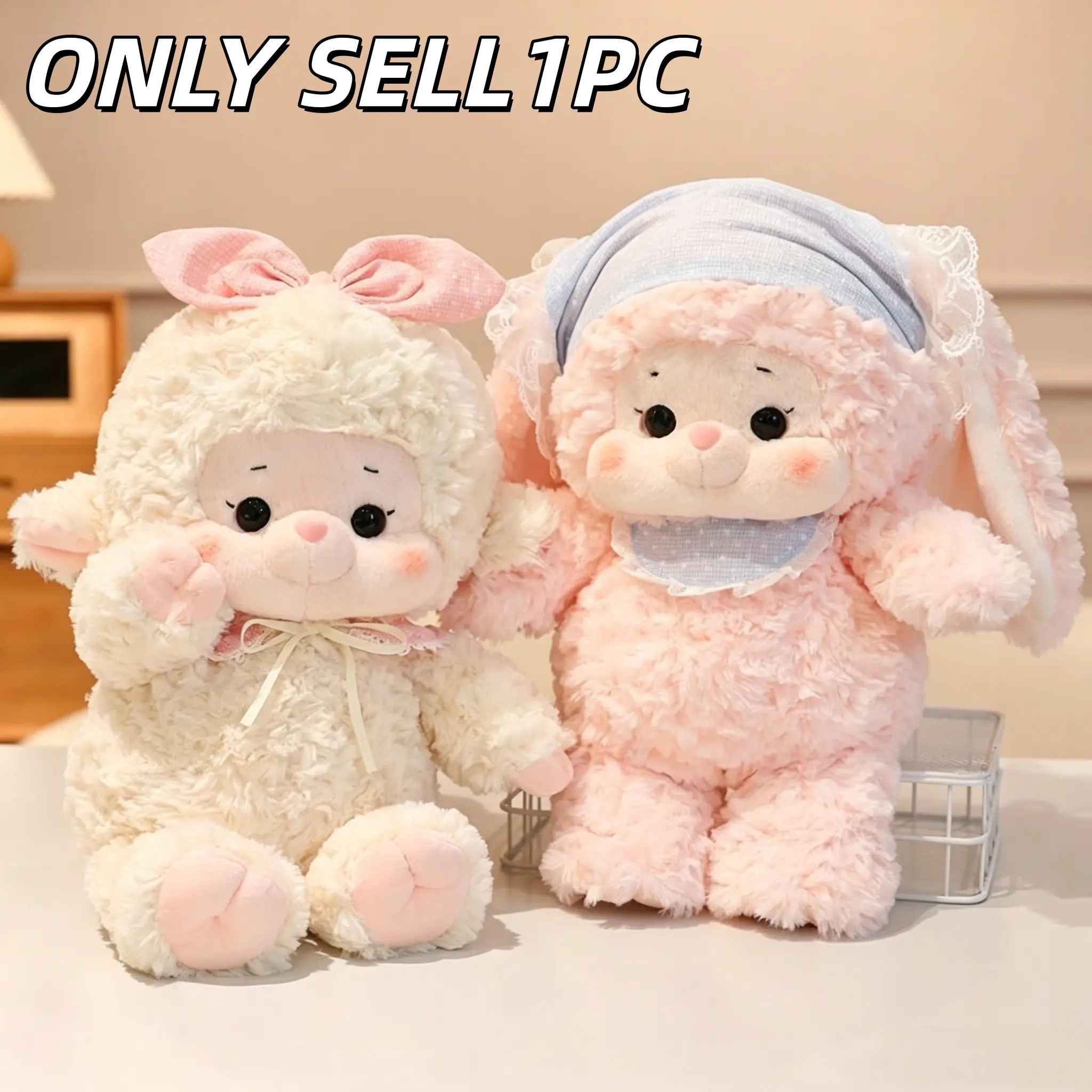 1pc Cute Soothing Sheep & Bunny Plush Doll, Soft Healing Stuffed Toy, Fluffy Living Room Pillow, Birthday Gift for Girlfriends, Girls, Friends and Lovers, Kawaii Stuffed Animal
