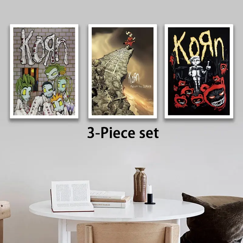3-Piece Korn Album Cover Canvas Poster Set – Home Decor, Birthday/Christmas/New Year Gift for Bedroom or Dorm – Suitable for Living Room and Sleeping Areas – Vintage Style – For Hip-Hop Fans – Unframed