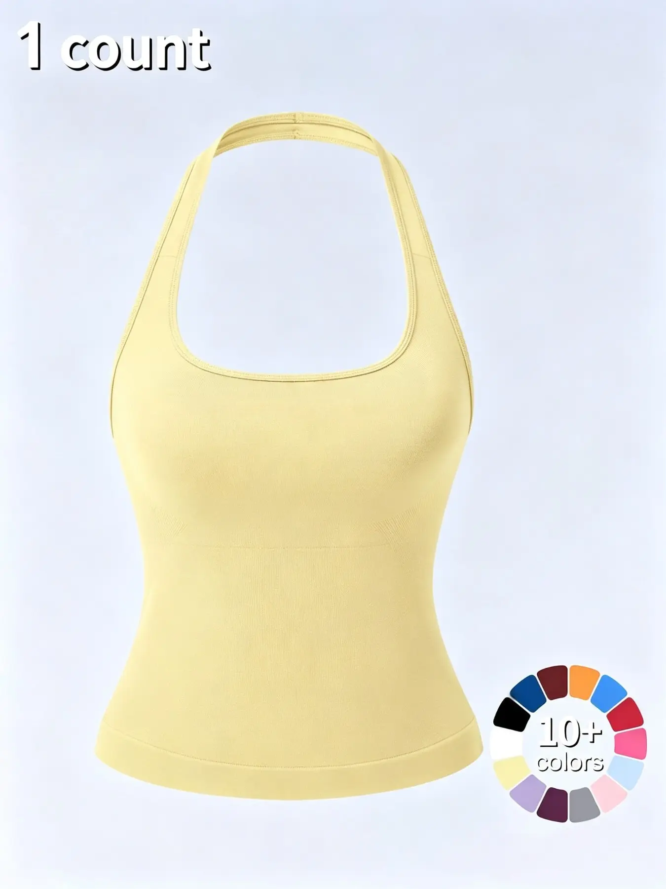 1/2/3/4Pcs Women's Yoga Halter Neck Tank Top with Removable Pads, Casual Sleeveless Tops, Three-Layer Seamless Backless Tank Tops Casual Solid Color Soft All Seasons Wear
