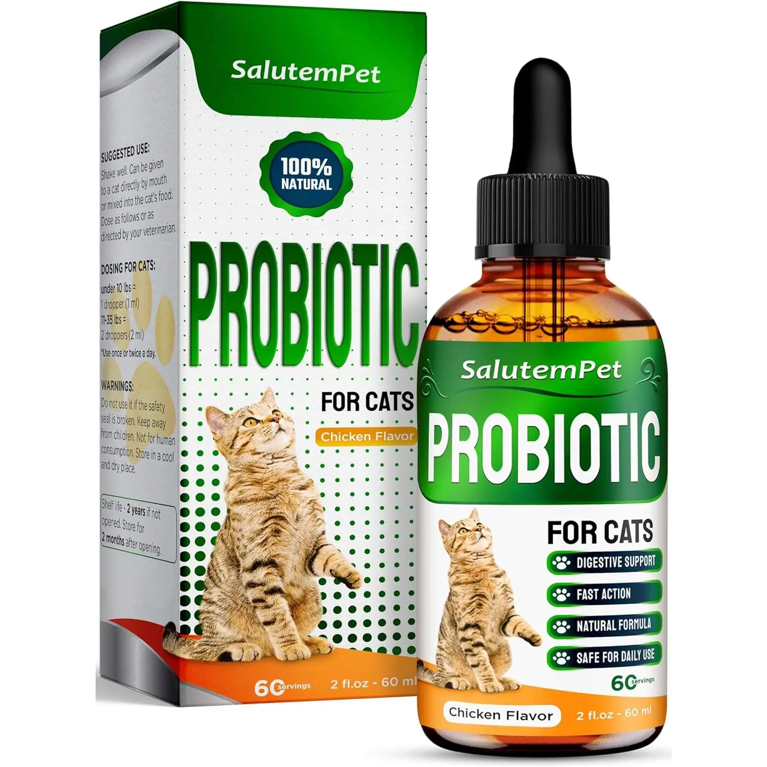 Probiotics for Cats for Digestive Support – Cat Probiotics for Indoor Cats Help with Colic, Upset Stomachs, Diarrhea, Gas, and Bloating – Prebiotics + Pleasant Chicken Flavor Inside – 2 Oz