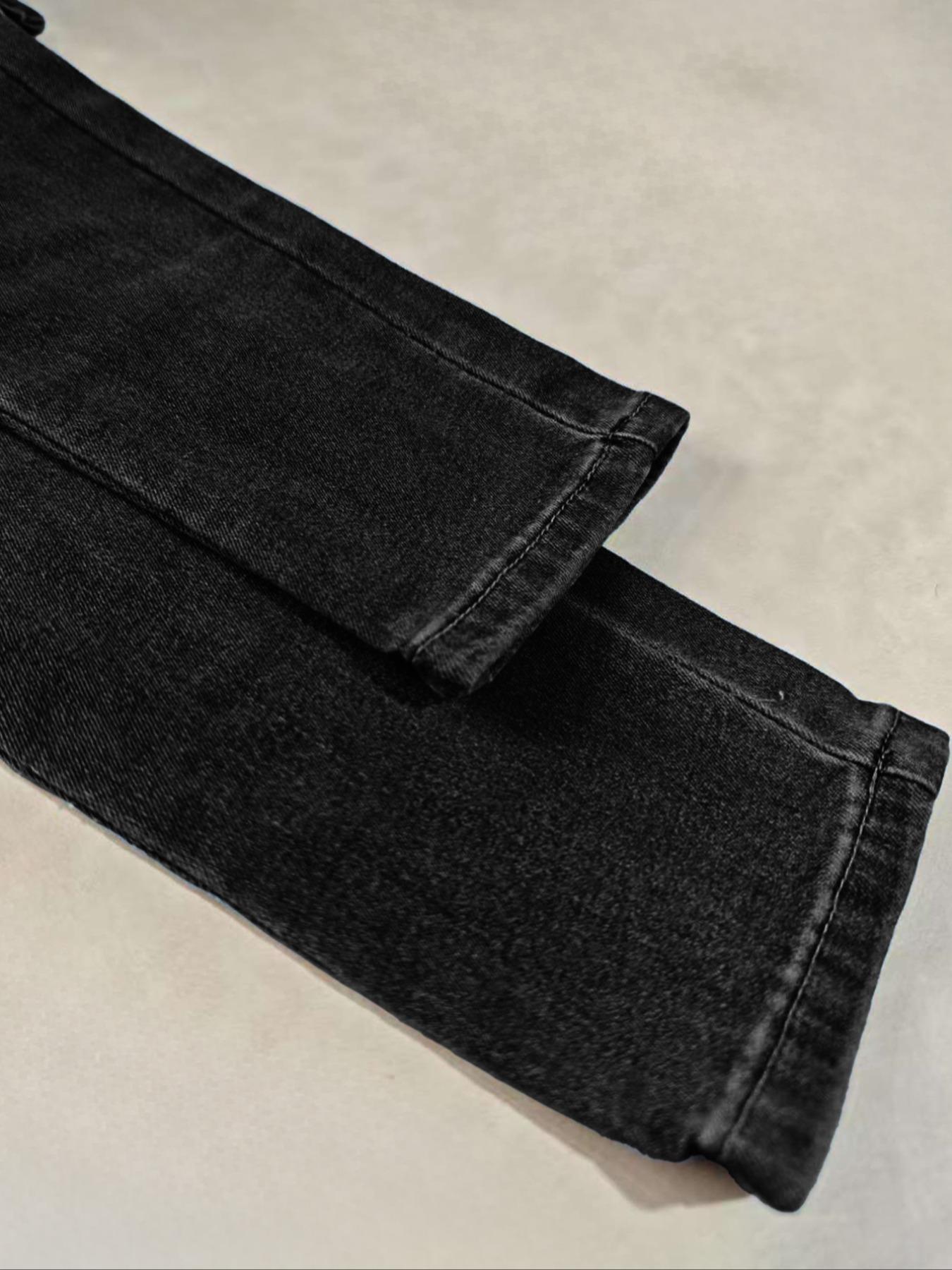Women's Plain Multi-pocket Denim Elastic Slim Fit Button Cargo Pants, Casual Street Trousers for Everyday Wear, Ladies' Bottoms for All Seasons, Jeans, Womenswear
