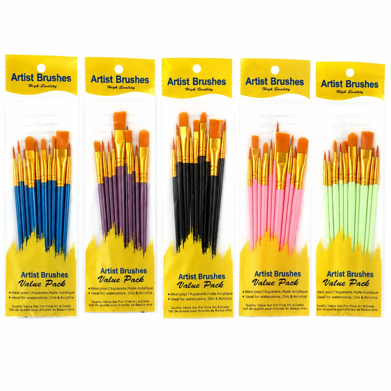 Premium 10-Piece Pearlescent Plastic Handle Art Brush Set with Soft Nylon Bristles — Ideal for Kids’ Watercolor, Gouache, and Acrylic Painting Projects, Ergonomic Design for Small Hands, Durable & Easy-to-Grip Tools for Creative Learning