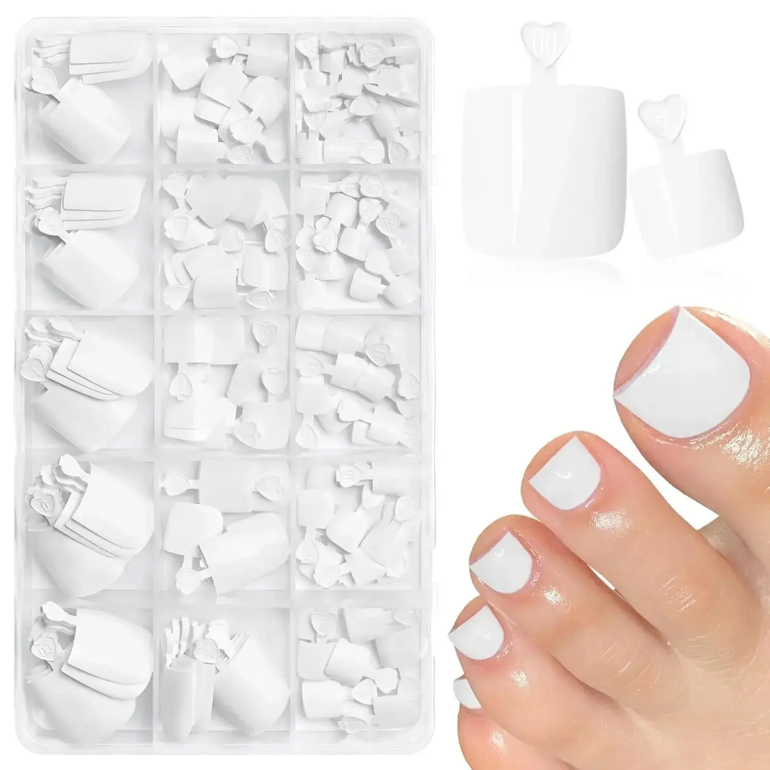 160pcs Short Square Gel Toe Nail Stickers, 16 Sizes, Full Coverage Artificial Nails, Glossy Solid Color, DIY Manicure & Pedicure Supplies, Press on Toe Nails