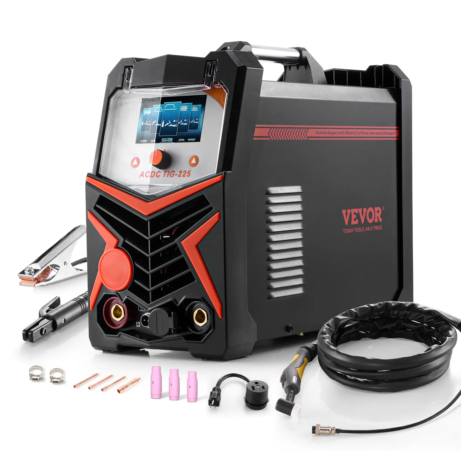 【DealsForYouDays】VEVOR TIG Welder, 225A 6-In-1 Aluminum Welding Machine (Large LED Display)- AC TIG/DC TIG/AC Pulse TIG/DC Pulse TIG/Spot TIG/MMA(Stick), 110220V Dual Voltage Electric Welder with IGBT Inverter