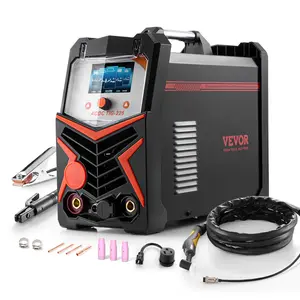 VEVOR TIG Welder, 225A 6-In-1 Aluminum Welding Machine (Large LED Display)- AC TIG/DC TIG/AC Pulse TIG/DC Pulse TIG/Spot TIG/MMA(Stick), 110220V Dual Voltage Electric Welder with IGBT Inverter