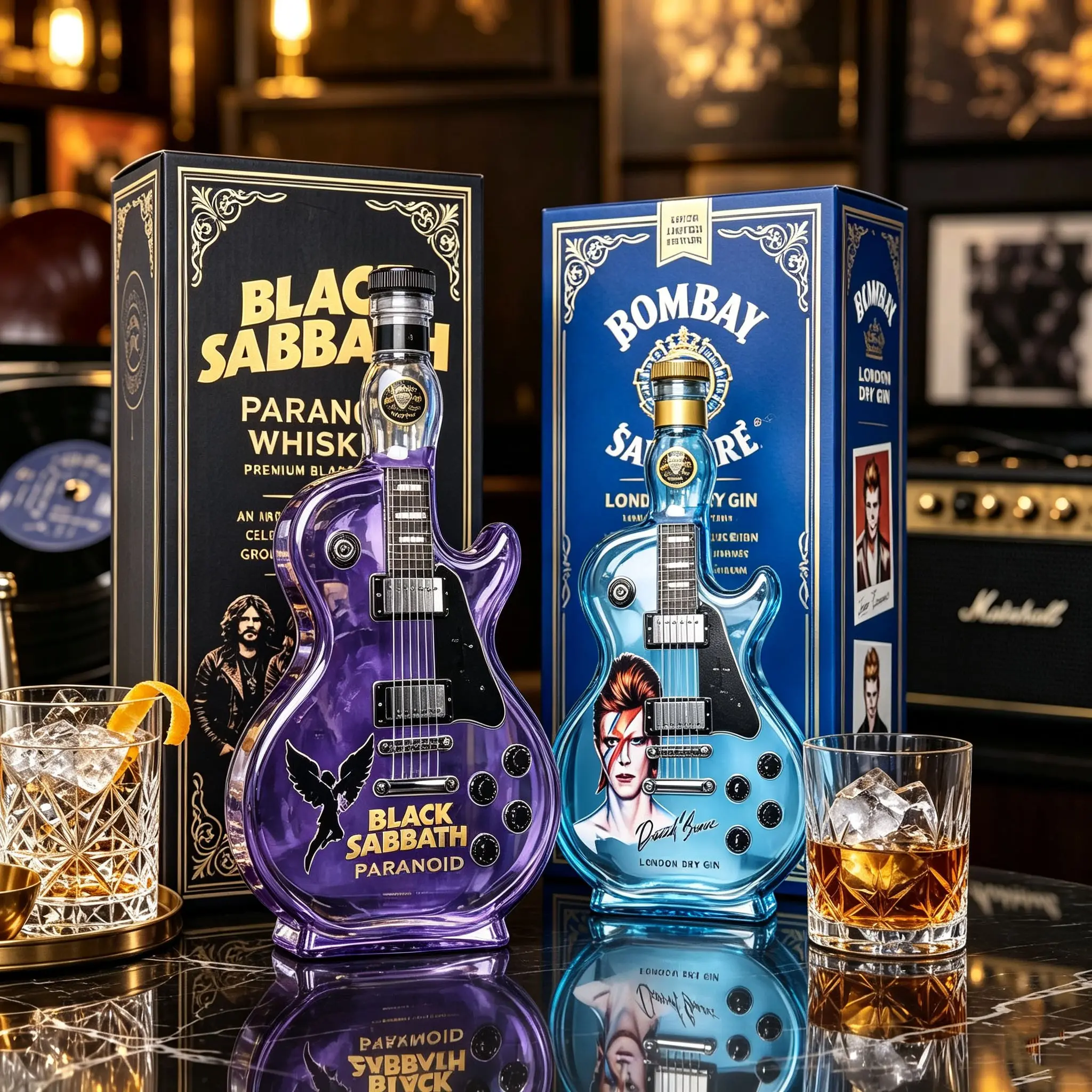 Guitar Shape Whiskey Bottle, Empty Glass Wine Bottle, Rock Metal Style Decor, Music Lover Collection Gift, Unique Musical Instrument Design