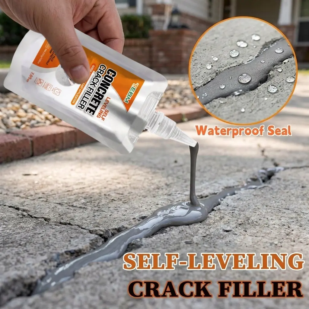 Self Leveling Concrete Crack Filler, Quick Drying & Waterproof Repair Compound, for Driveway, Basement, Patio, Concrete Wall Floor Crack Restoration