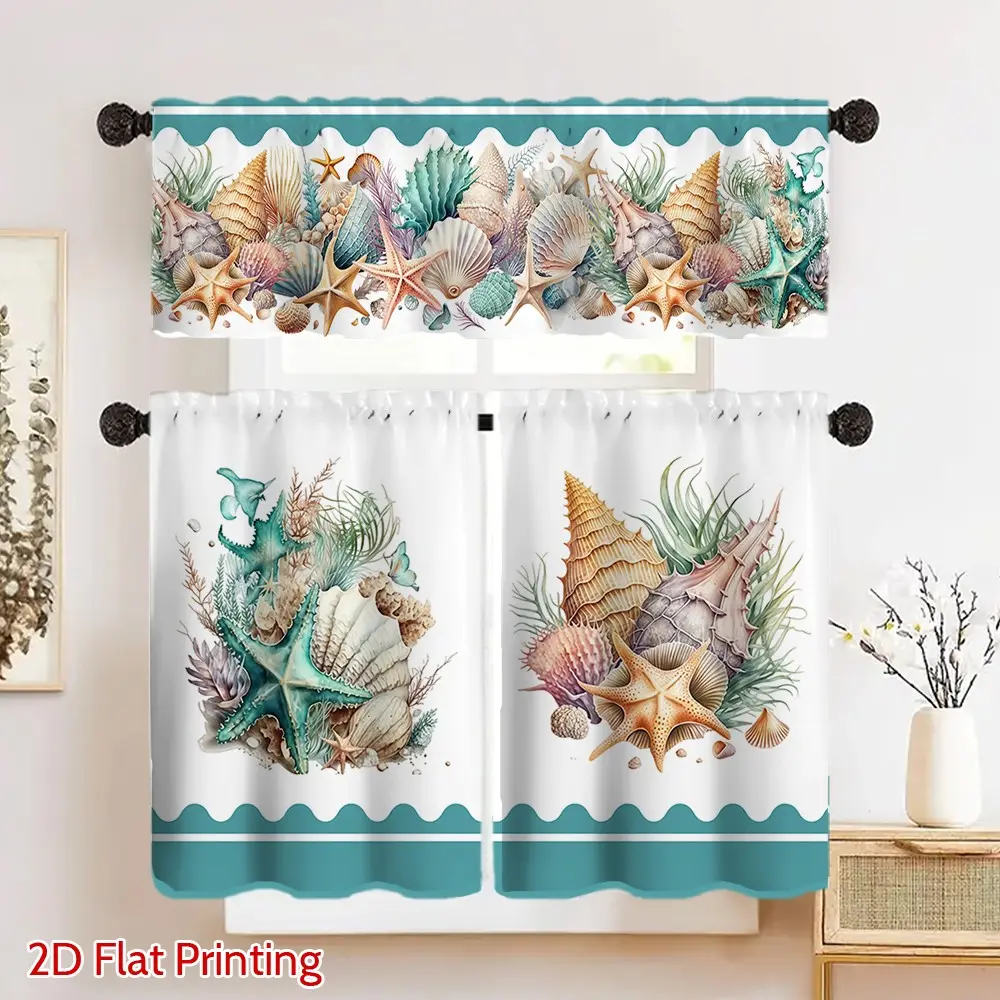 Starfish Shell Print Curtain Panels, Thick Polyester, Multi-Scene Rod Pockets, Living Room, Bedroom, Kitchen, Bathroom, Cafe Curtains