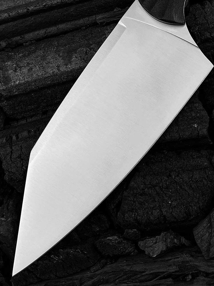 4010 Station Knife Kitchen Knife Fixed Blade  5.9" CPM-154 Stainless Steel Clip Point Blade, OD Black G10 Handles with White G10 Bolsters, Plastic Sheath Hiking Camping kitchen knife, slicing knife