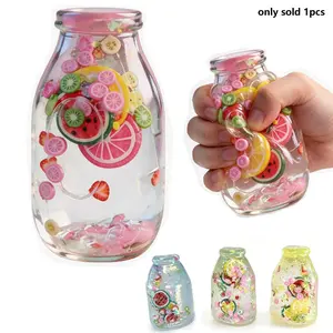 Novelty shaped slow rebound stress relieving toy, glitter fruit squeezing toy; Transparent hose design, containing jelly like gel texture; Soft touch squeezing sensory decompression toy, suitable for office desktops, travel, and daily relaxation use