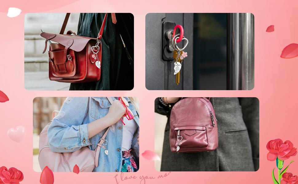 other's Day Gifts for Mom Daughter 2 Pcs Pink Heart Rhinestone Charm Mother&Daughter Matching Keychain Bag Pendant