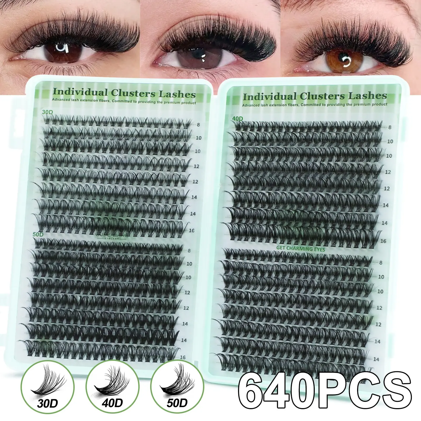 30D+40D+50D False Eyelash Set, 640pcs High Capacity Lashes, Soft Comfortable Wear, Suitable for All Eye Shapes, DIY Reusable, DIY False Eyelashes
