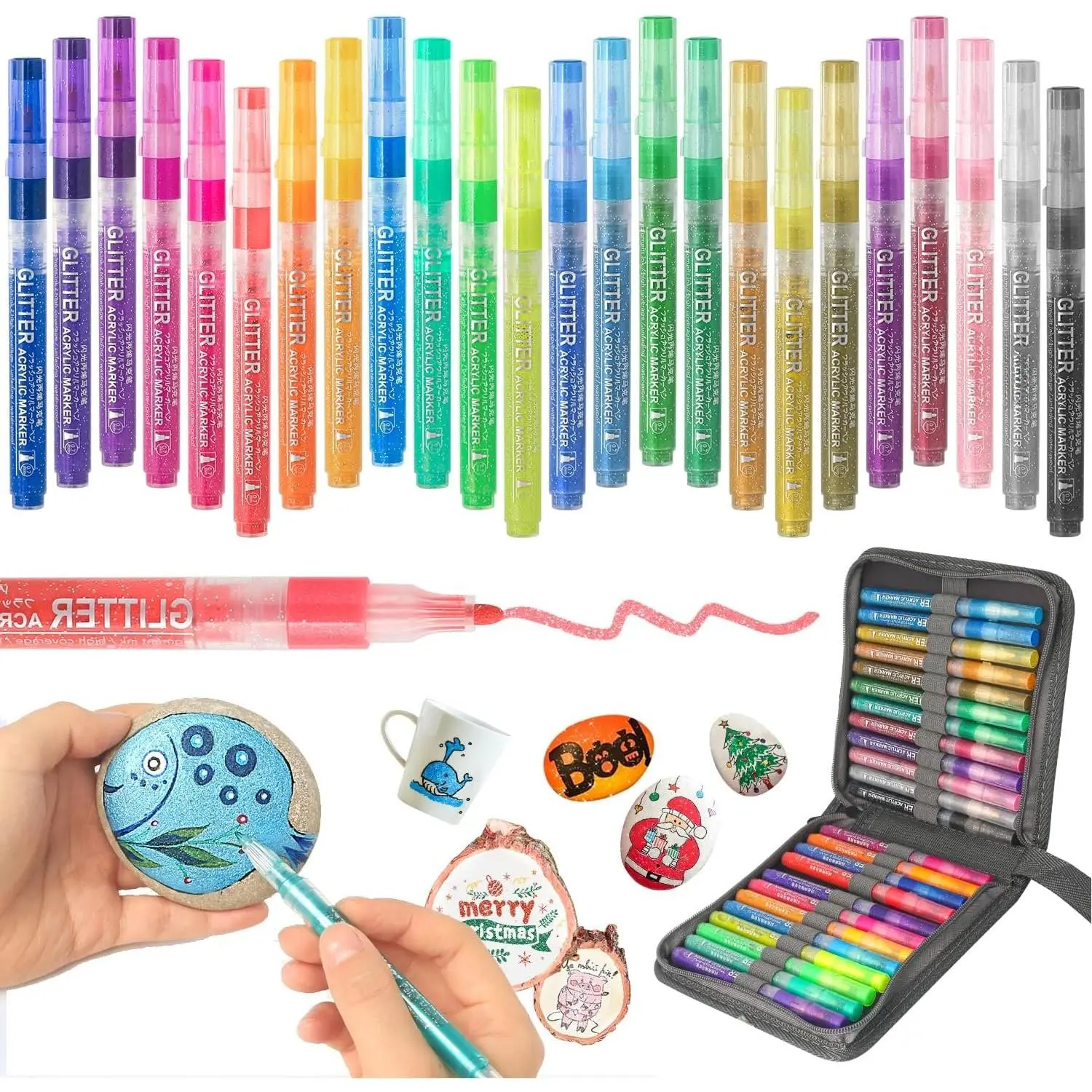 24-Color Glitter  Marker Pen, Glitter Metallic Shimmer Marker, Water-based Ink Glitter Pens for Rocks Egg DIY Crafts Making