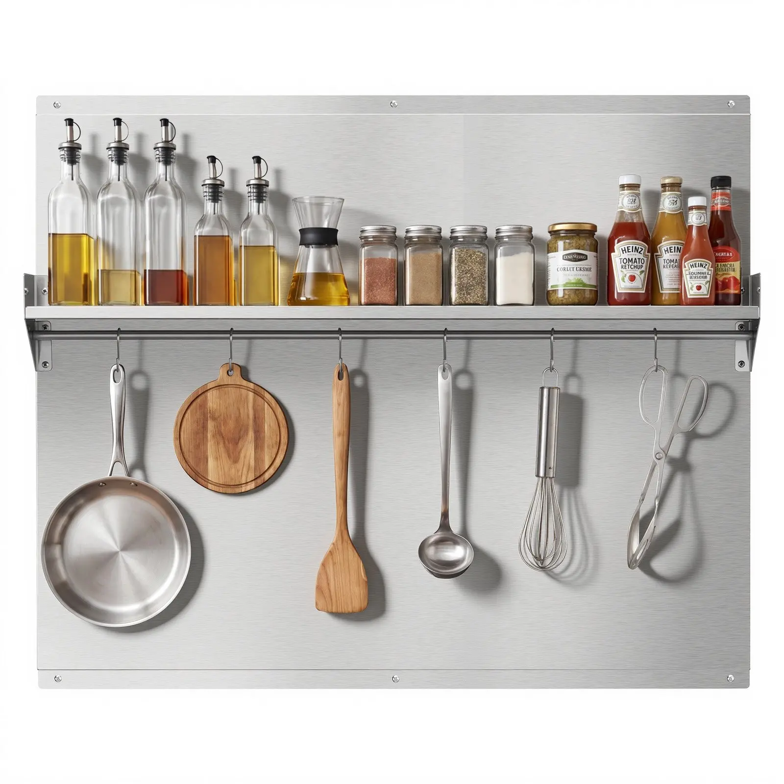 VEVOR 36" x 30" Stainless Steel Backsplash for Stove, Ultra Flat Splatter Guard with Storage Shelf Hanging Rack, Wall Shield Range Hood Panel, Easy Clean, Pre-Drilled Holes for Easy Installation