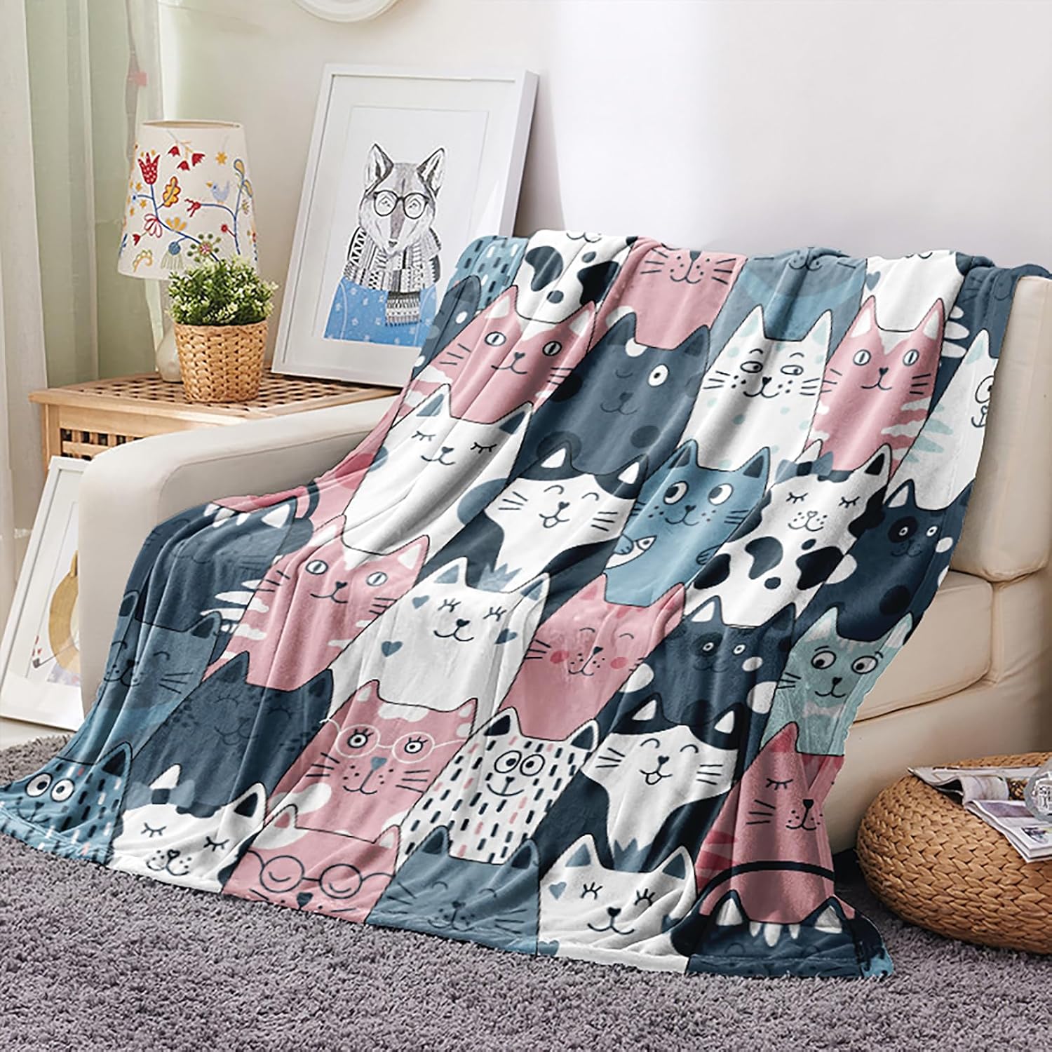 Cat Blanket, Cats Gifts for Girls Women, Cat Gift for Cats Lovers, Birthday Gifts Decor Throw Blanket 50"x60"