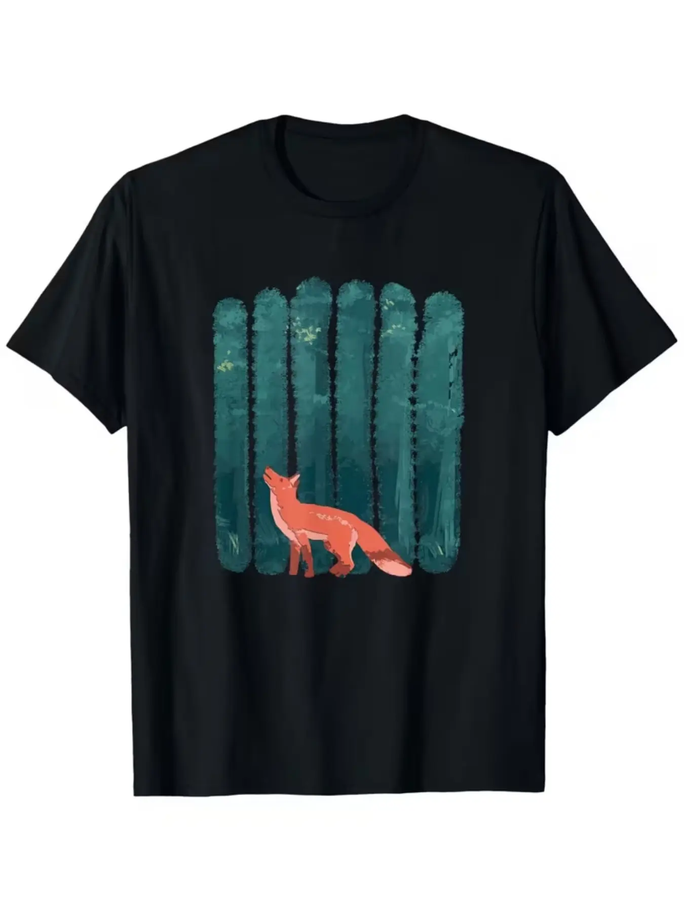 Loose Round Neck Short Sleeve Top, Fox Forest Watercolor Style, Casual Home Wear, Hiking, Group Outing Clothing