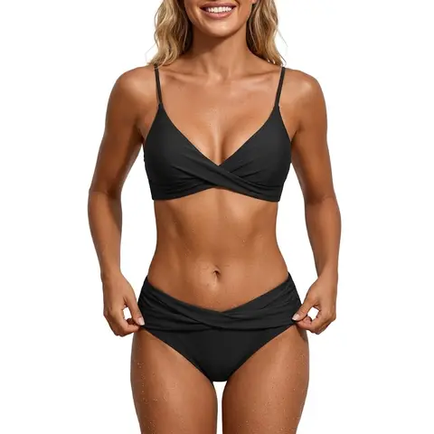 Aqua Eve Women Bikini Set - Two Piece Swimsuit Mid Rise Bathing Suit Push Up Bikini