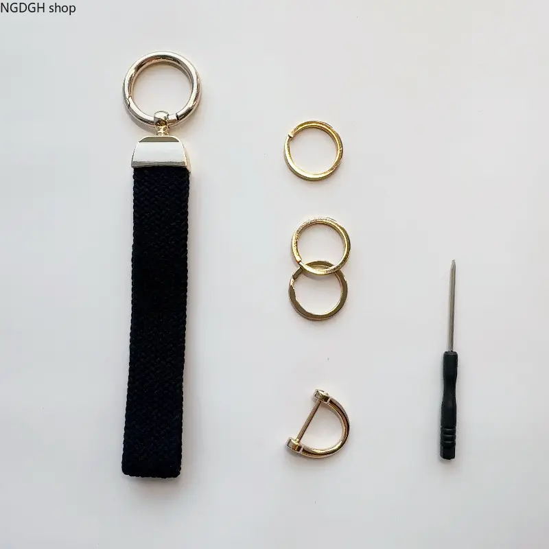 BraidedFabricKeychainWristLanyardWithHardwareKit,DetachableGoldSpringKeyRing,DShackle&SplitRingsWithScrewdriver,SturdyWristStrapKeyHolderForCarKeys,BackpackDecoration,DailyCarryAndDIYKeyAccessory