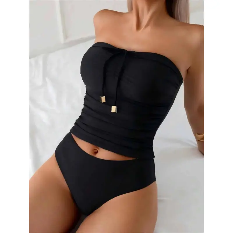 New Fashion Sexy Cute Bikini Set with Detachable Straps, Adjustable Strapless Beach Vacation Swimsuit, All-Season Casual Style