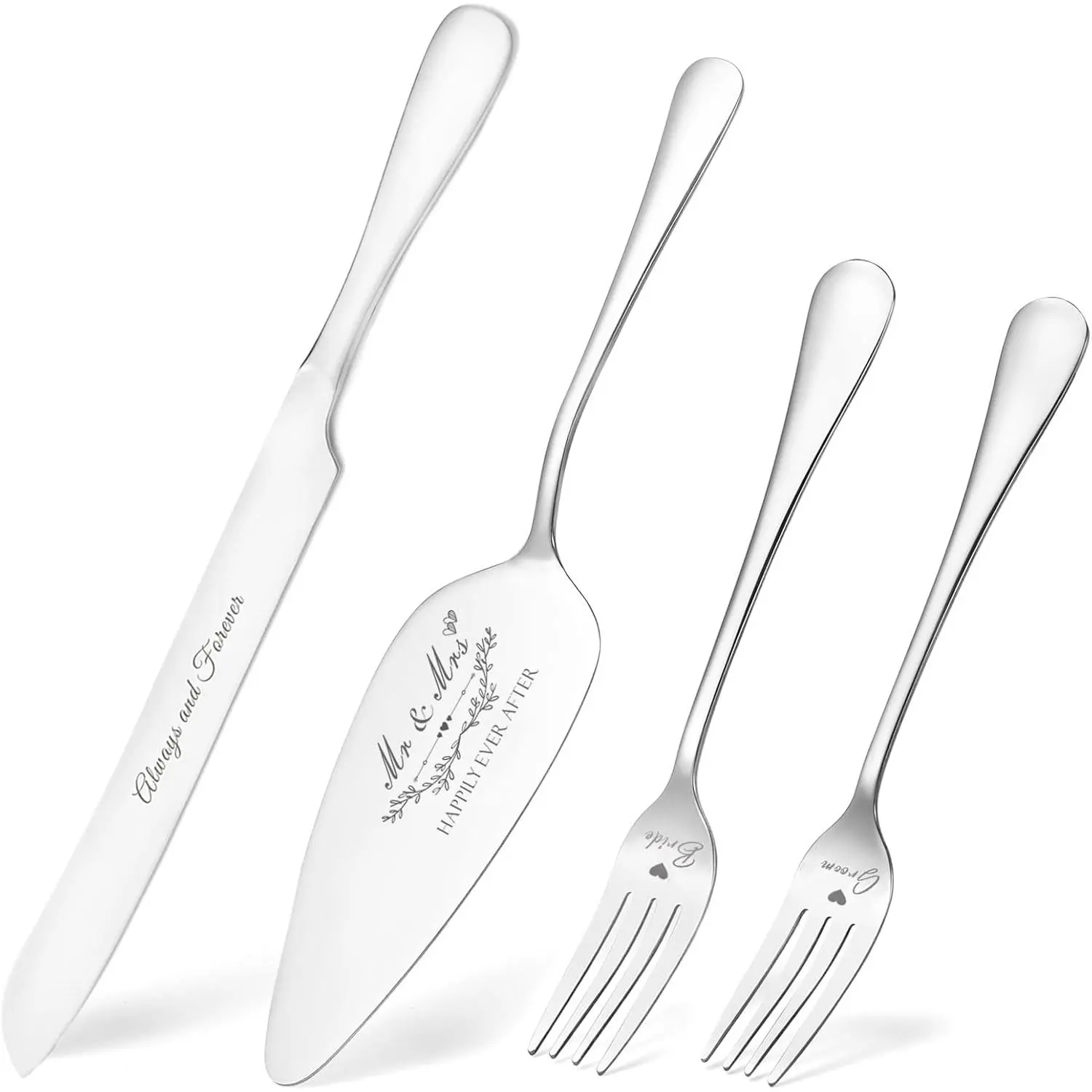 Wedding Cake  and Server Set,  Cake  Set for Wedding, 4 count Set with Forks for Engagements, Anniversaries, Bride and Groom