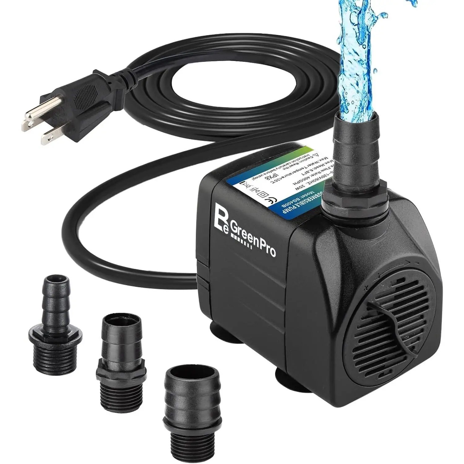 550GPH Submersible Water Pump 2000L/H 30W Adjustable Ultra Quiet Fountain Pump with 4 Nozzles 7.2ft High Lift for Aquarium Fish Tank Pond Waterfall Outdoor Hydroponics