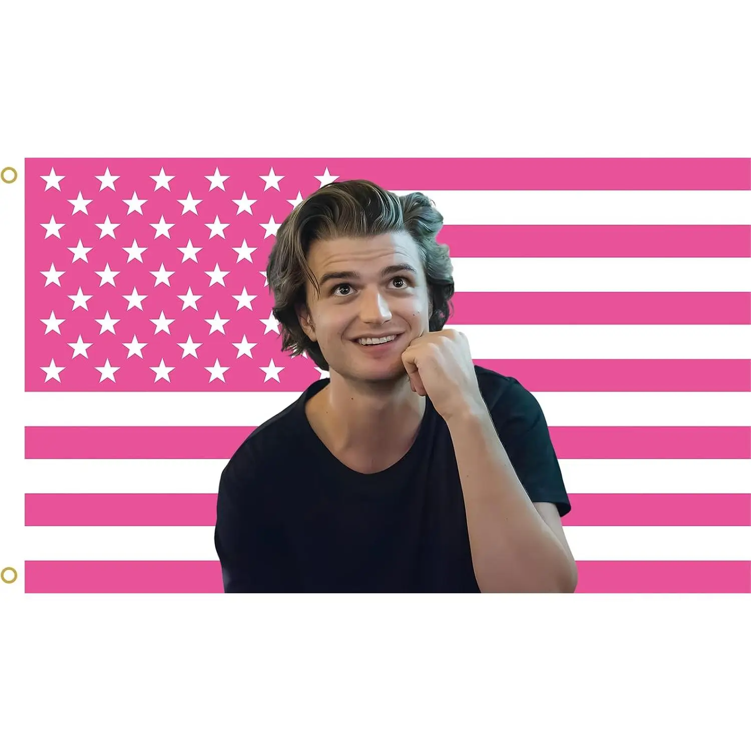 MAGJIUKE Steve Harrington Pink American Flag Tapestry, 3x5 Feet Polyester Wall Hanging with Brass Grommets, Horizontal Rectangular Design for Bedroom Studio Decor, Indoor Outdoor Usage