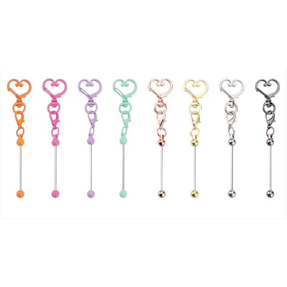 DIY Heart Keychain Making Kit 11.4cm, 8PCS Silver Metal Blank Heart Keychains, Trendy Cute Craft Material with Connectors for Custom Beaded Keyrings