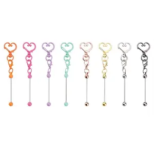 DIY Heart Keychain Making Kit 11.4cm, 8PCS Silver Metal Blank Heart Keychains, Trendy Cute Craft Material with Connectors for Custom Beaded Keyrings