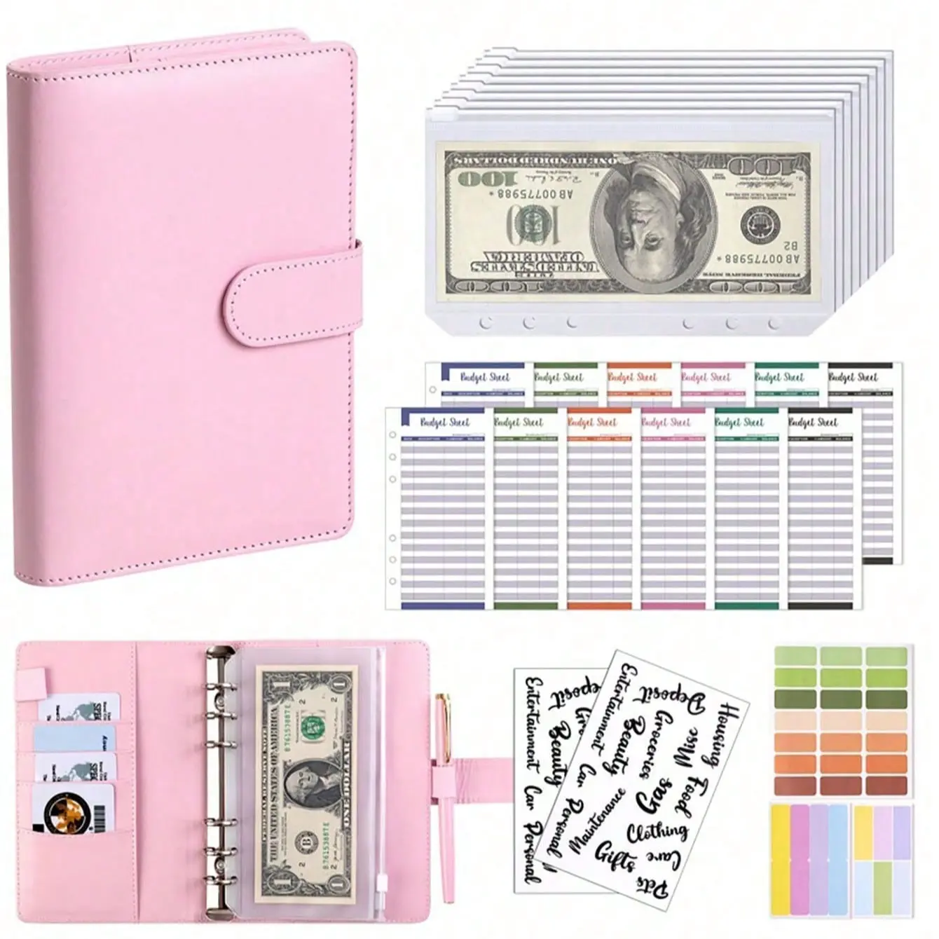 1 Set A6 PU Leather Macaron Color Loose Leaf Notebook, With Detachable Cover, Creative Stationery, Comes With 8 Zipper Pouches